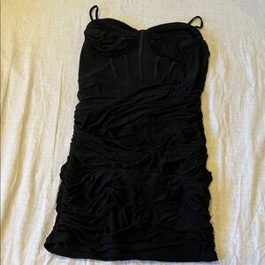 Black Ruched Strapless Bodycon Dress